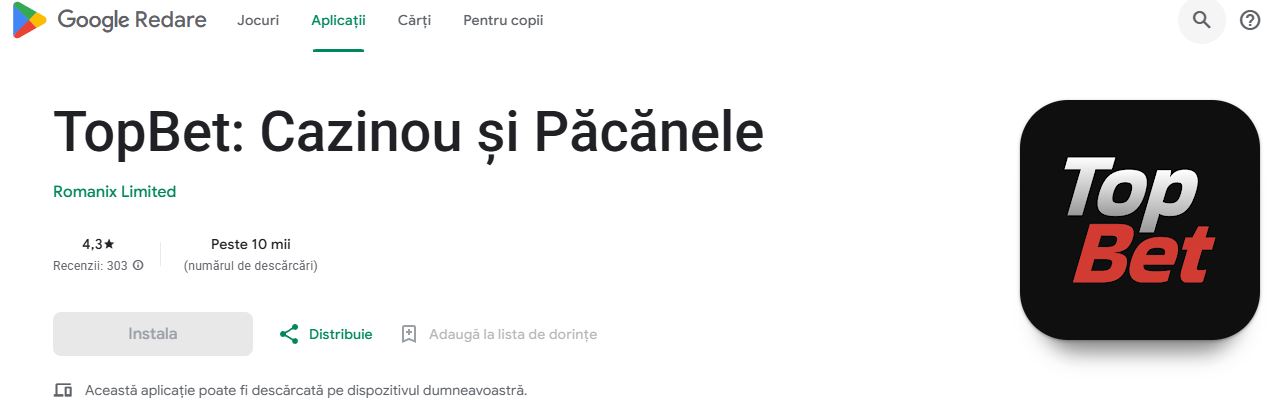 Instalează aplicația de cazino pe dispozitivul Android direct din Google Play